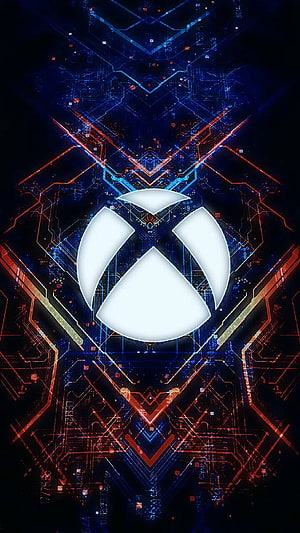 Xbox Gaming Logo on Neon Circuit Board Background with Blue and Red Tech Patterns HD phone wallpaper