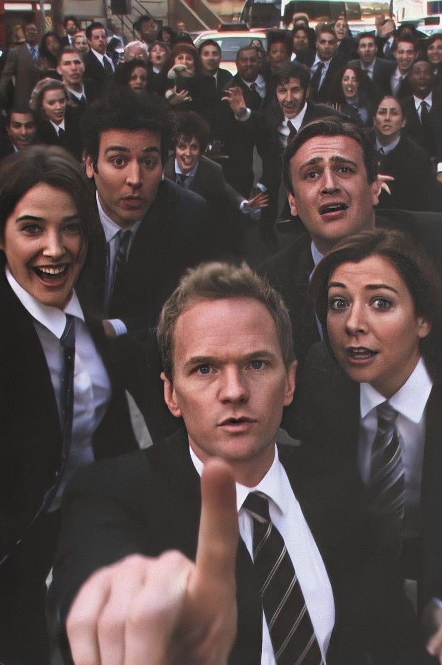 How I Met Your Mother Cast in Suits Pointing Forward in a Crowded Scene HD phone wallpaper