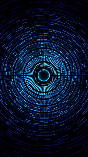 Futuristic Blue Digital Tunnel with Concentric Glowing Rings and Abstract Tech Pattern HD phone wallpaper