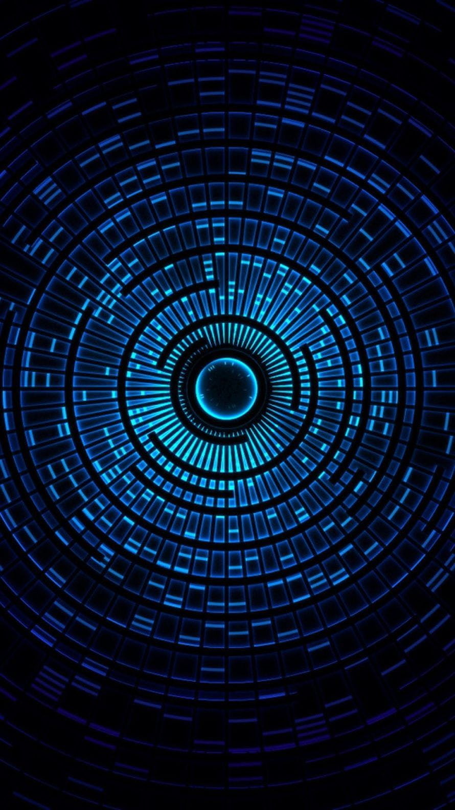 Futuristic Blue Digital Tunnel with Concentric Glowing Rings and Abstract Tech Pattern HD phone wallpaper