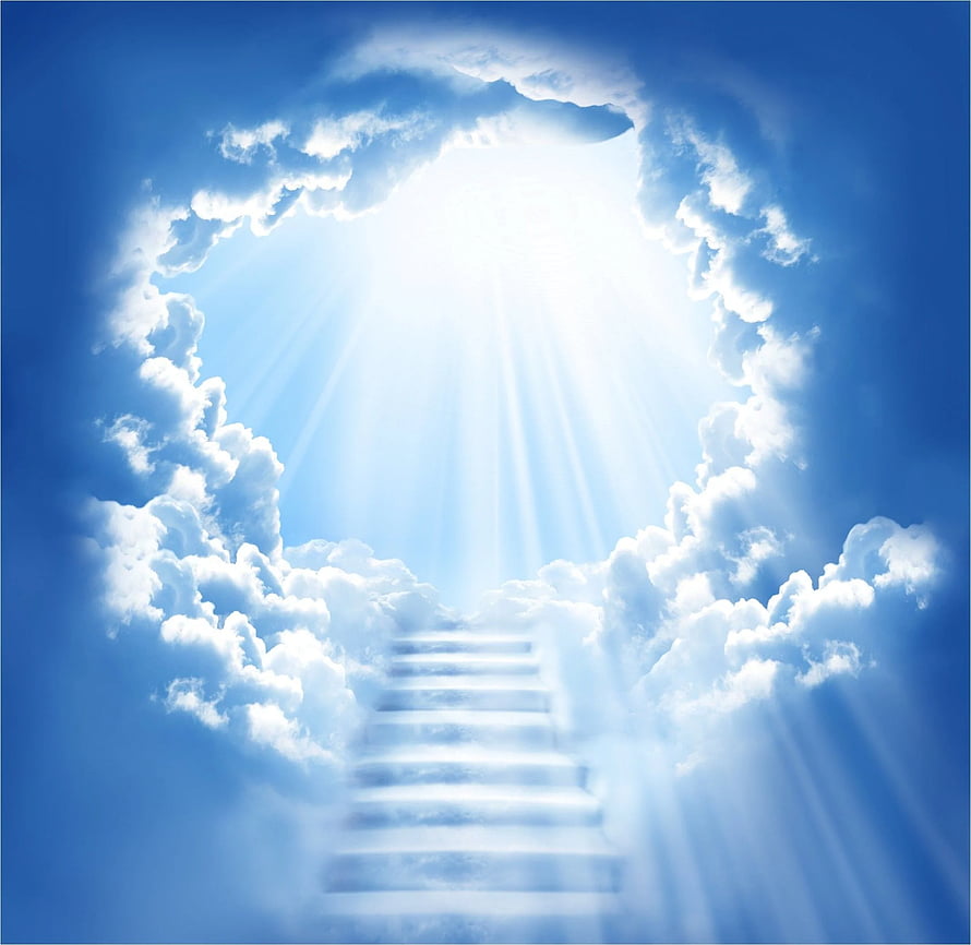 Stairway to Heaven: Ethereal Clouds and Divine Light Rays in Blue Sky HD wallpaper