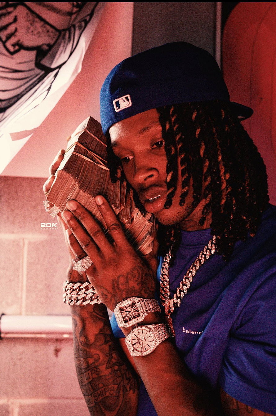Lil Durk Portrait Wearing Diamond Watches and Chains with Blue Cap HD phone wallpaper