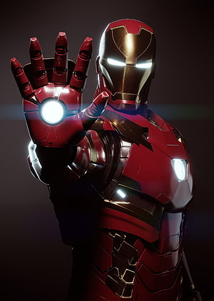 Iron Man Mark 46 Armor with Glowing Repulsor Hand and Arc Reactor HD phone wallpaper