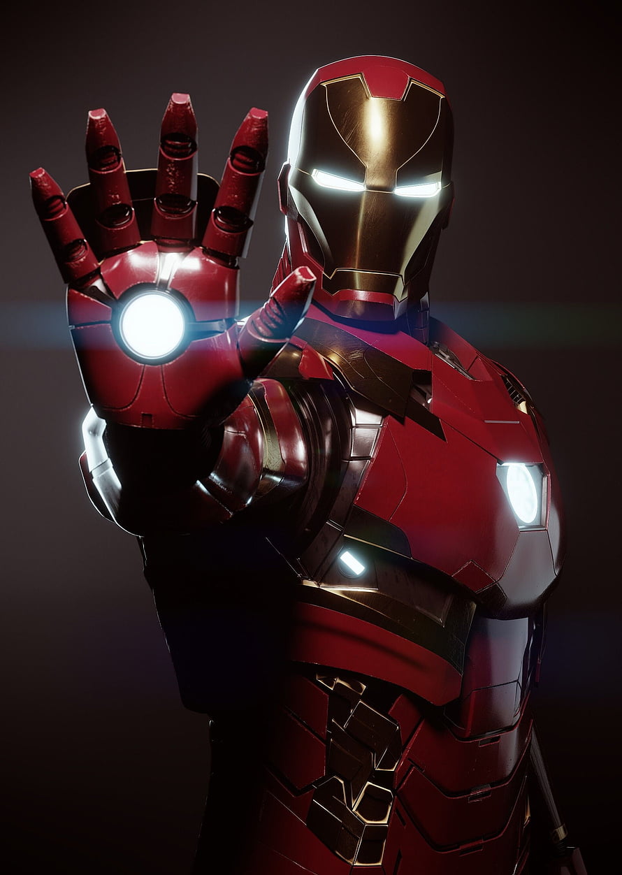 Iron Man Mark 46 Armor with Glowing Repulsor Hand and Arc Reactor HD phone wallpaper