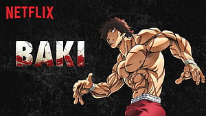 Baki Anime Character Artwork with Netflix Logo on Dark Background HD wallpaper