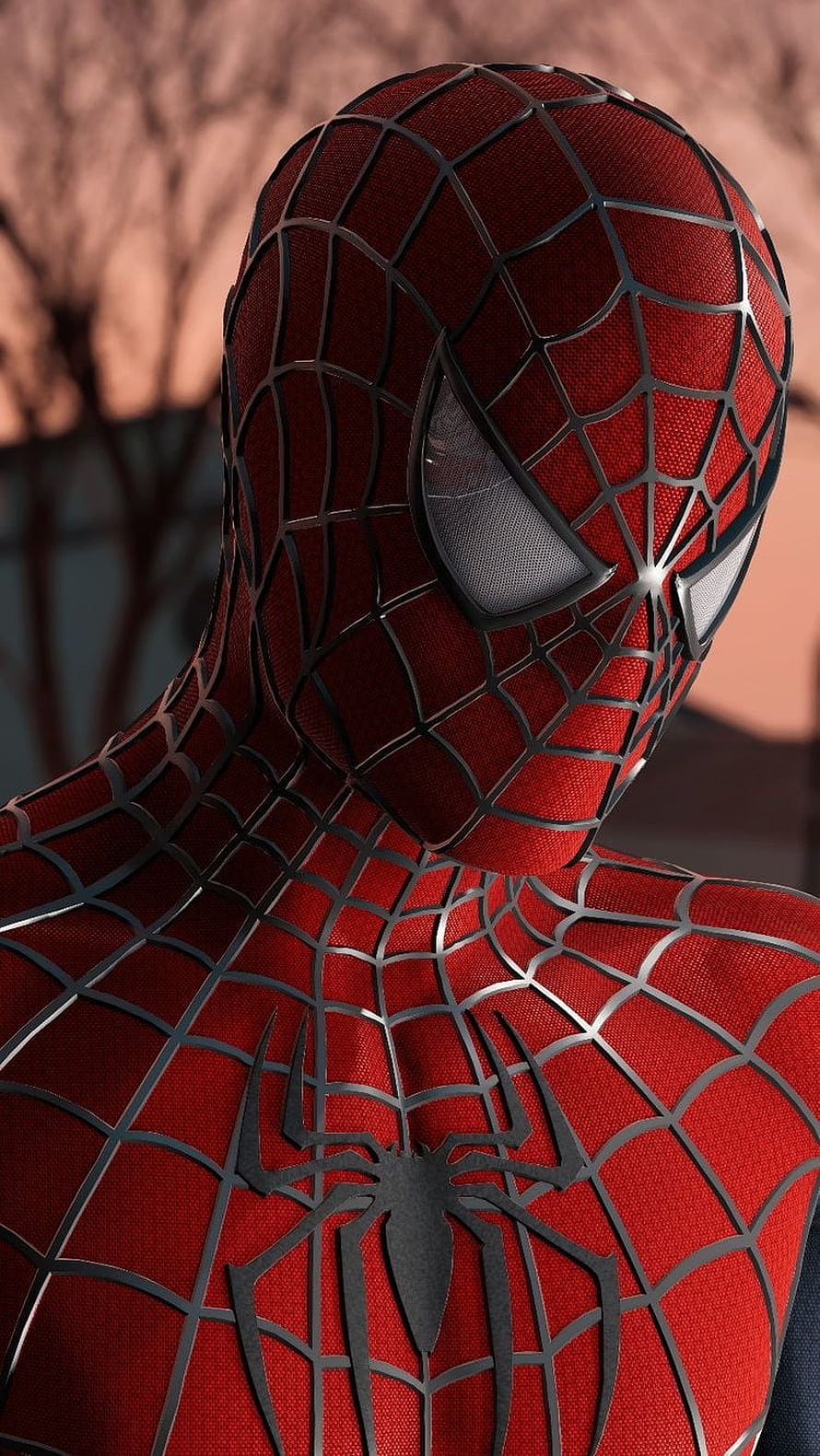 Spider-Man Classic Red Suit Close-Up with Web Pattern and Chest Emblem, Spider-Man 2002, red, marvel, blue, comics, superhero, spiderman HD phone wallpaper
