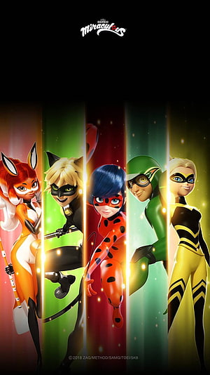 Miraculous Ladybug Team Lineup with Cat Noir and Allies in Vibrant 3D Animation HD phone wallpaper
