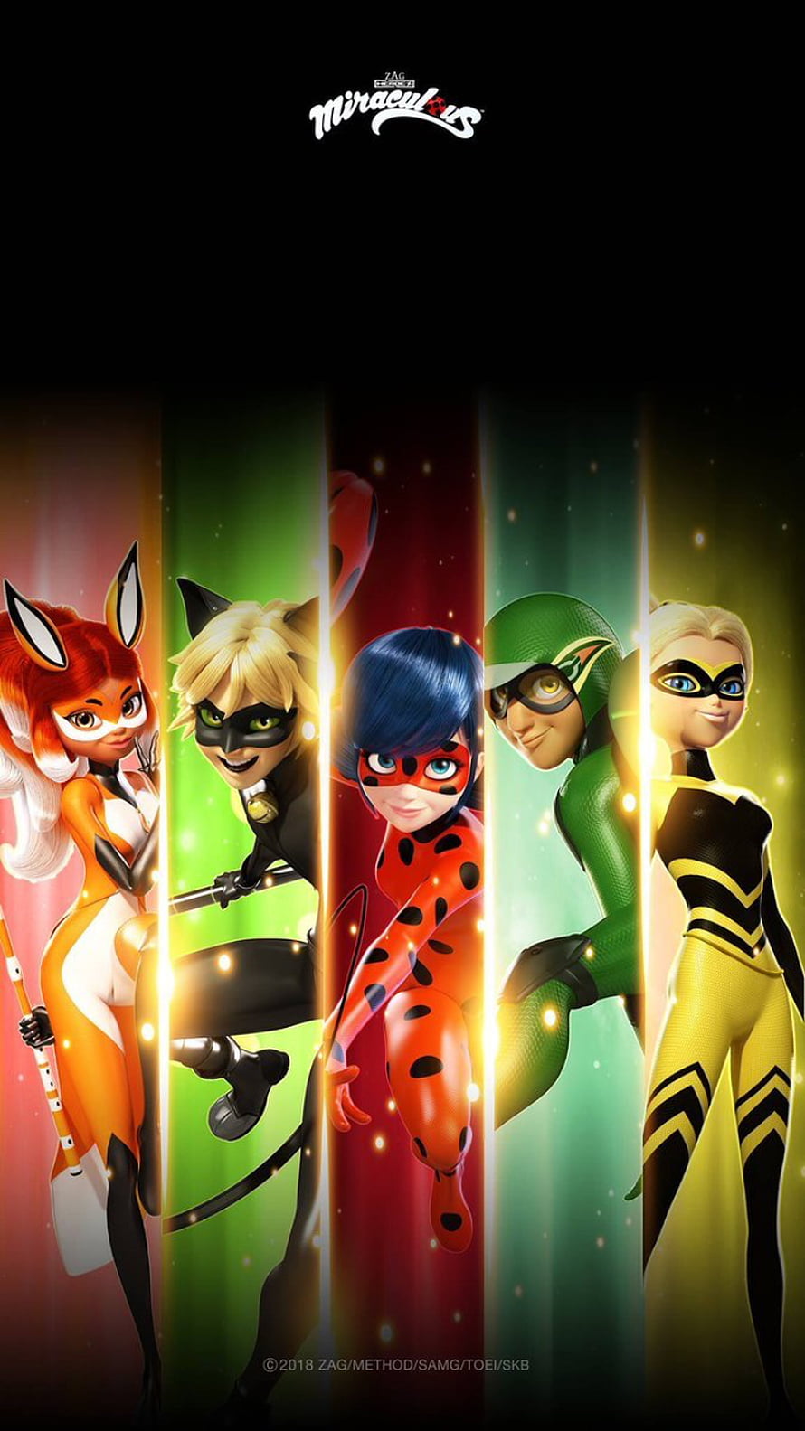 Miraculous Ladybug Team Lineup with Cat Noir and Allies in Vibrant 3D Animation HD phone wallpaper