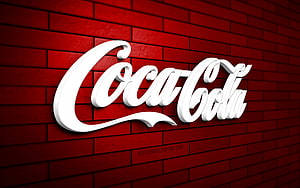 Coca-Cola 3D White Script Logo on Red Brick Wall Background HD wallpaper