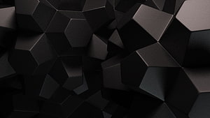 Dark Geometric 3D Polygonal Abstract Pattern with Deep Black Faceted Surfaces HD wallpaper