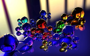 Iridescent 3D Molecular Structure with Reflective Glass Spheres and Vibrant Color Palette HD wallpaper