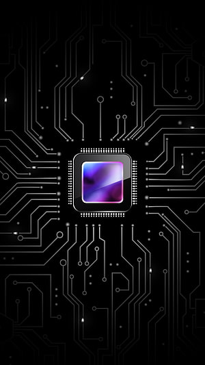 Glowing Microprocessor Chip on Dark Circuit Board with Neon Purple Core HD phone wallpaper