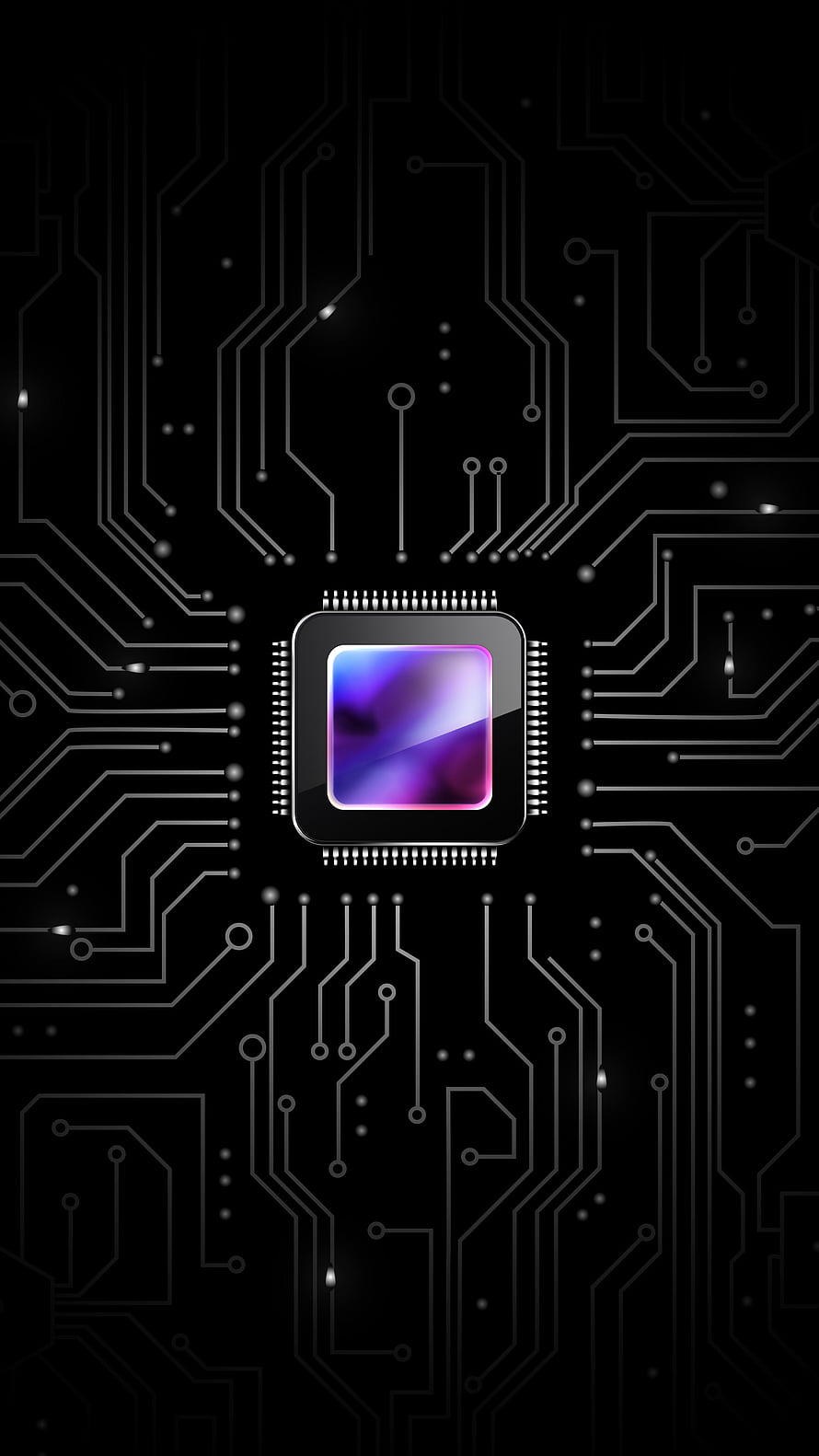 Glowing Microprocessor Chip on Dark Circuit Board with Neon Purple Core HD phone wallpaper