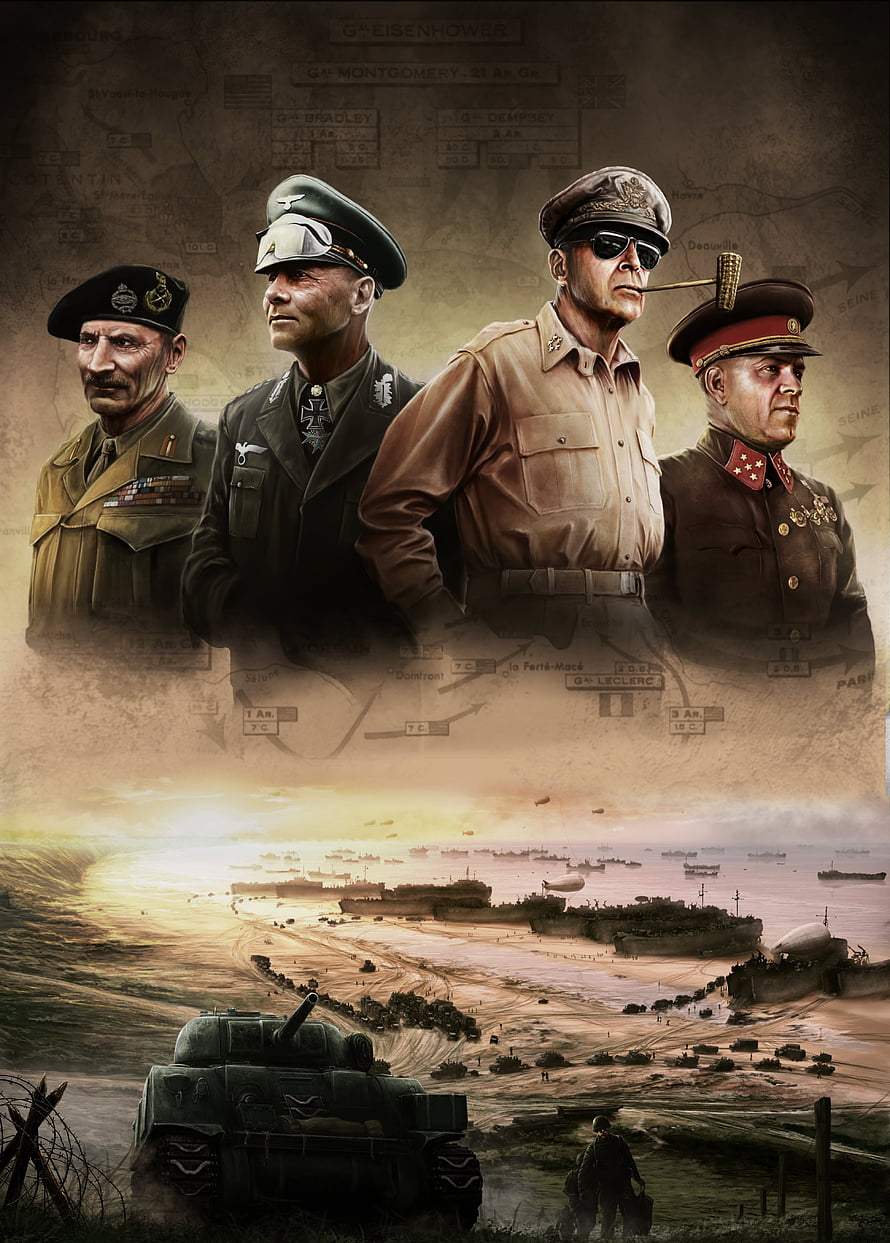Hearts of Iron IV WWII Generals and D-Day Beach Landing Concept Art HD phone wallpaper