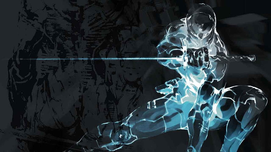 Metal Gear Solid Ghost Warrior Wielding Glowing Blue Sword in Dark Tactical Combat Pose HD wallpaper