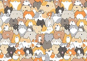 Cute Kawaii Cat Doodle Pattern Wallpaper with Colorful Cartoon Kittens HD wallpaper