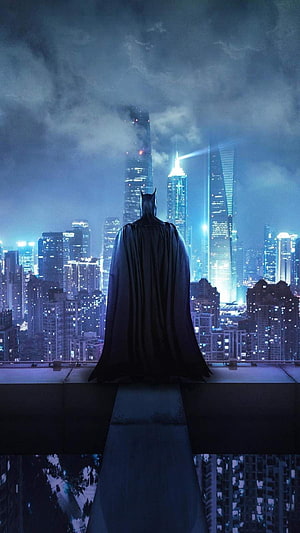 Batman Arkham City Rooftop Silhouette Over Nighttime Cityscape, Batman Standing on the Rooftop . Batman , Batman poster, Batman, Batman Arkham City HD phone wallpaper