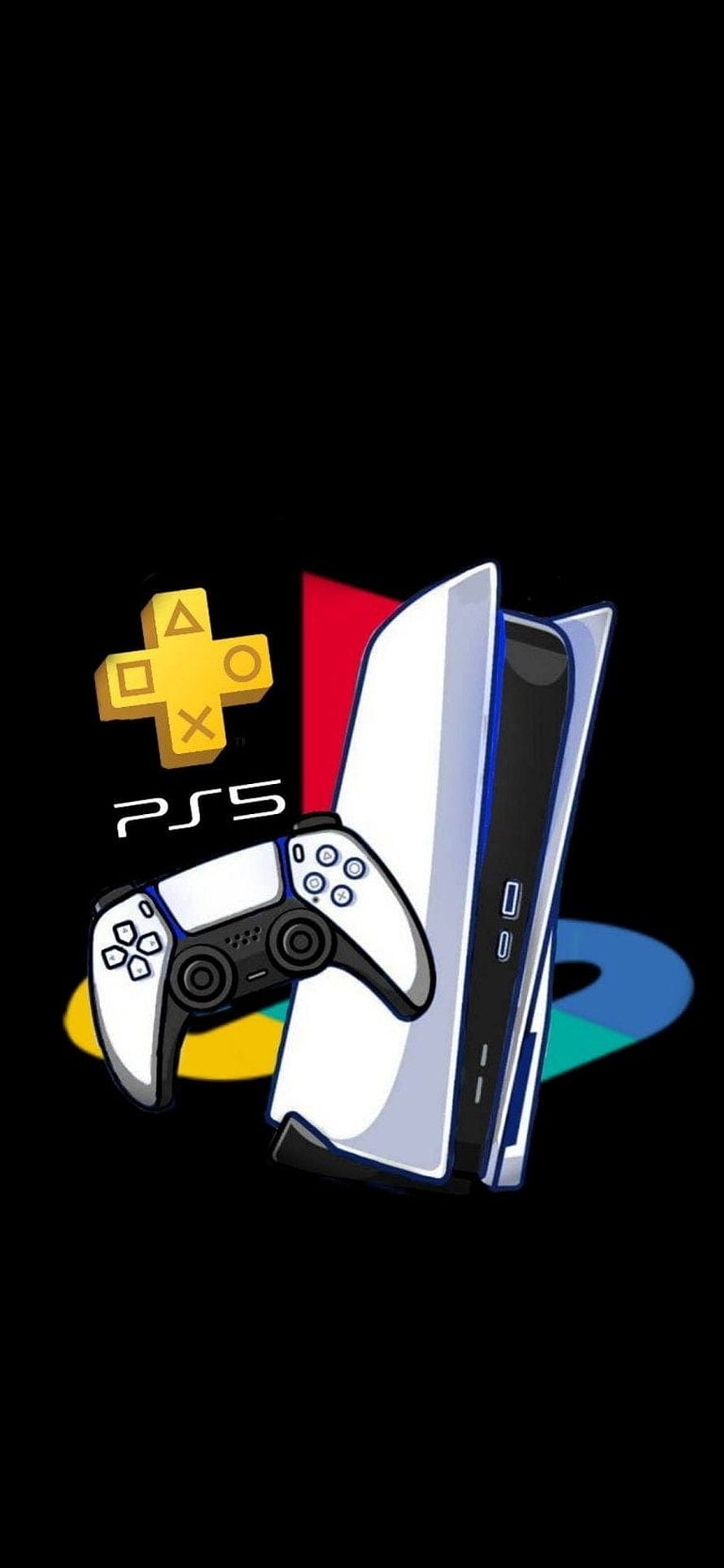 PlayStation 5 Console and DualSense Controller Digital Illustration on Black Background HD phone wallpaper