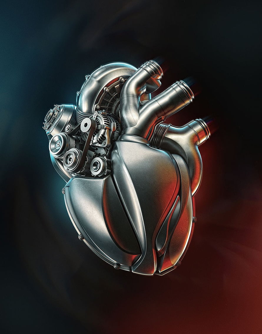 Mechanical Heart Engine with Metallic Pistons and Industrial Gears HD phone wallpaper