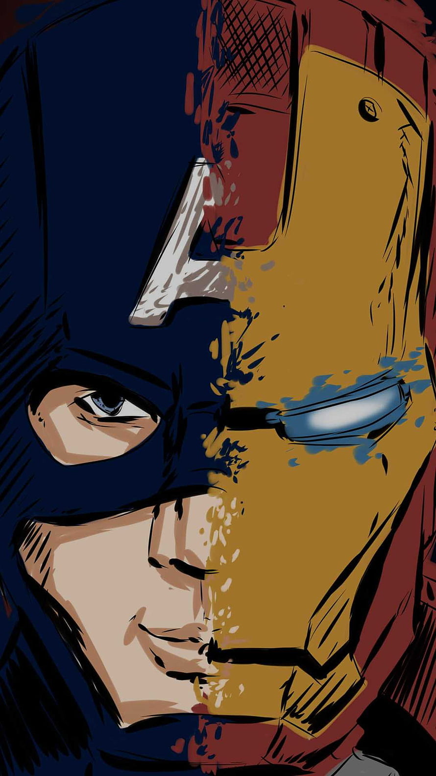 Captain America and Iron Man Split Face Comic Art Portrait HD phone wallpaper