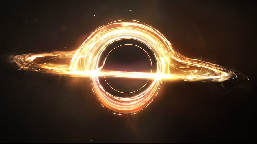 Glowing Accretion Disk Black Hole With Golden Light Ring Against Dark Space HD wallpaper