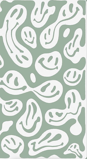 Sage Green Abstract Smiley Face Pattern with Trippy Organic Shapes HD phone wallpaper