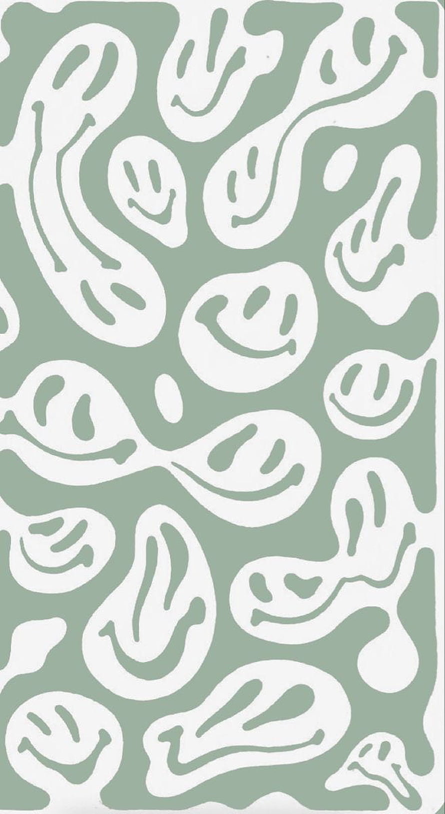 Sage Green Abstract Smiley Face Pattern with Trippy Organic Shapes HD phone wallpaper