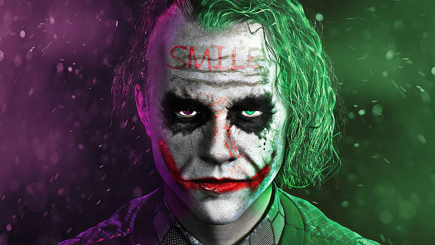 Joker Character Portrait With Smile Text And Green Hair HD wallpaper