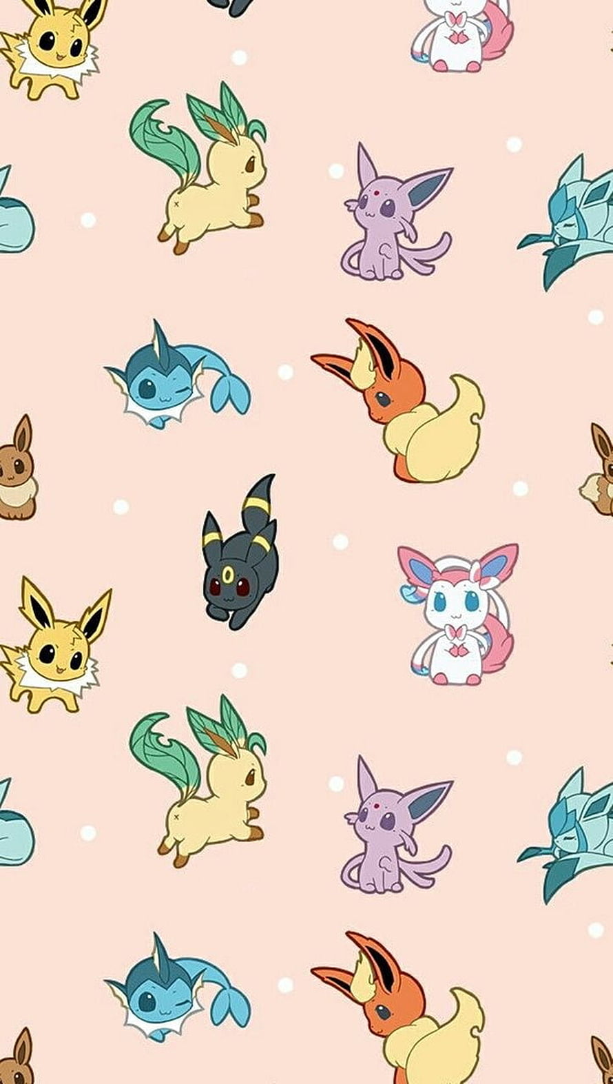 Cute Chibi Eevee Evolutions Pattern on Soft Pink Background HD phone wallpaper