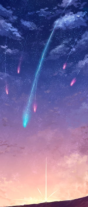 Your Name Meteor Shower Over Twilight Sky With Starburst Horizon HD phone wallpaper