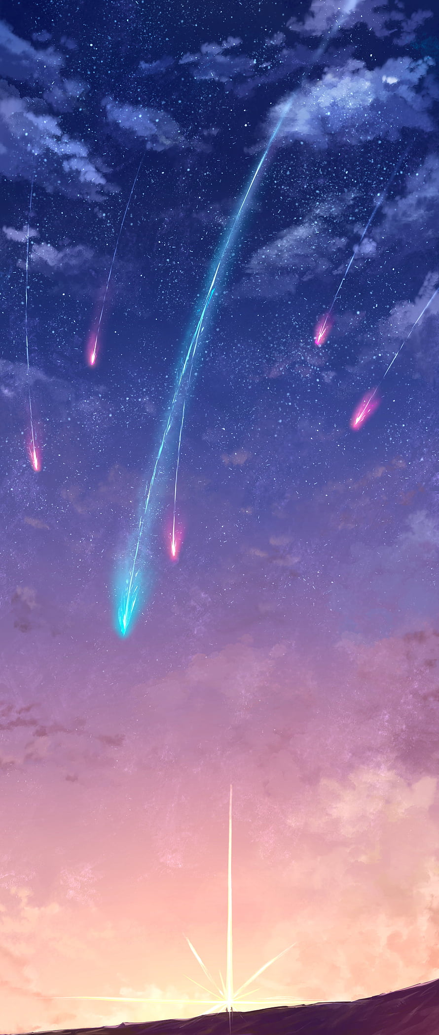 Your Name Meteor Shower Over Twilight Sky With Starburst Horizon HD phone wallpaper