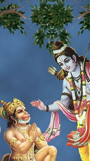 Lord Rama and Hanuman in Traditional Indian Mythological Painting HD phone wallpaper