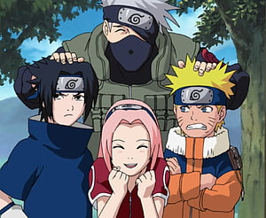 Naruto Team 7 Group Portrait with Kakashi, Sasuke, Sakura, and Naruto in Forest HD wallpaper