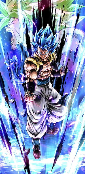 Gogeta Blue Super Saiyan Anime Character in Dynamic Action Pose with Energy Aura HD phone wallpaper