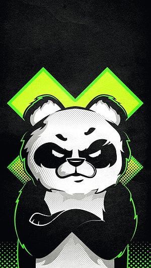 Ferney Valderrama Ferocious Panda Graffiti Artwork with Neon Green Geometric Accents HD phone wallpaper