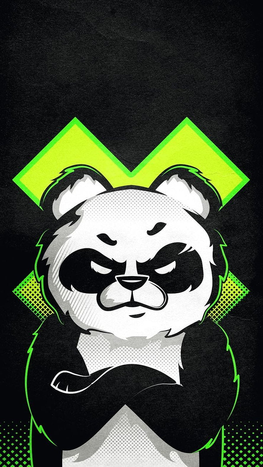 Ferney Valderrama Ferocious Panda Graffiti Artwork with Neon Green Geometric Accents HD phone wallpaper