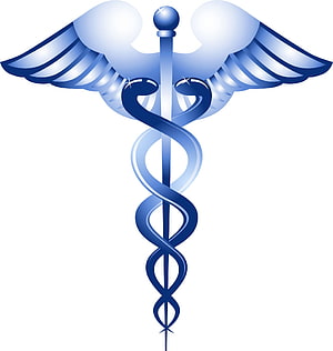 Blue Caduceus Medical Symbol with Wings and Serpents on White Background HD phone wallpaper