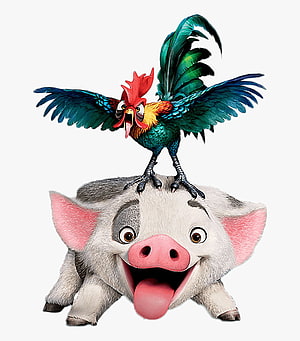 Hei Hei the Rooster and Pua the Pig from Moana in a Playful 3D Animated Scene HD phone wallpaper
