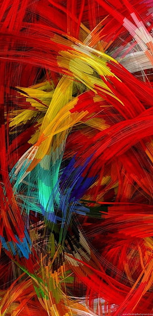Vibrant Abstract Digital Art with Swirling Red and Multicolored Fiber Strands HD phone wallpaper