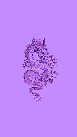 Intricate Line Art of a Coiled Eastern Dragon on a Solid Lavender Background HD phone wallpaper