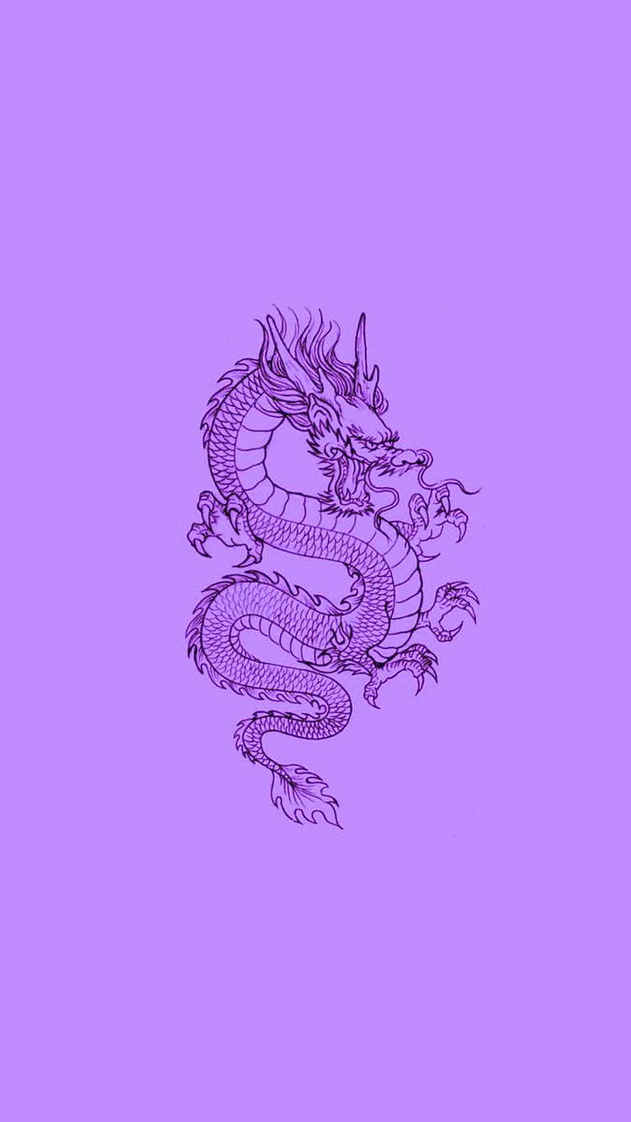 Intricate Line Art of a Coiled Eastern Dragon on a Solid Lavender Background HD phone wallpaper