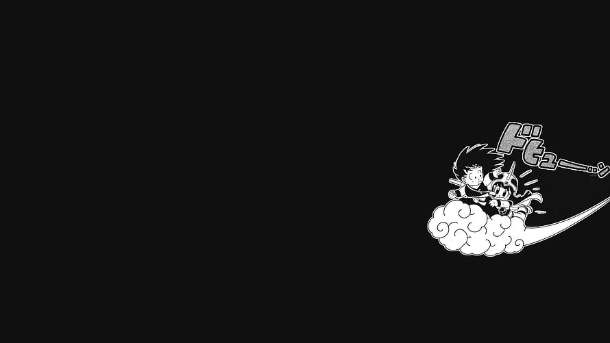 Dragon Ball Kid Goku and Chi Chi Riding a Cloud in Black and White Manga Style HD wallpaper