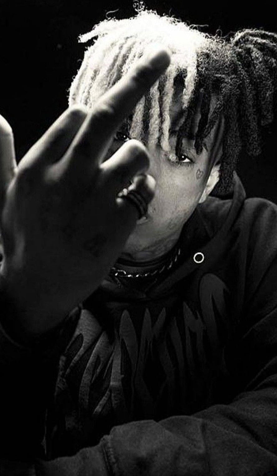 XXXTentacion Black and White Portrait with Bleached Dreads and Hand Gesture HD phone wallpaper
