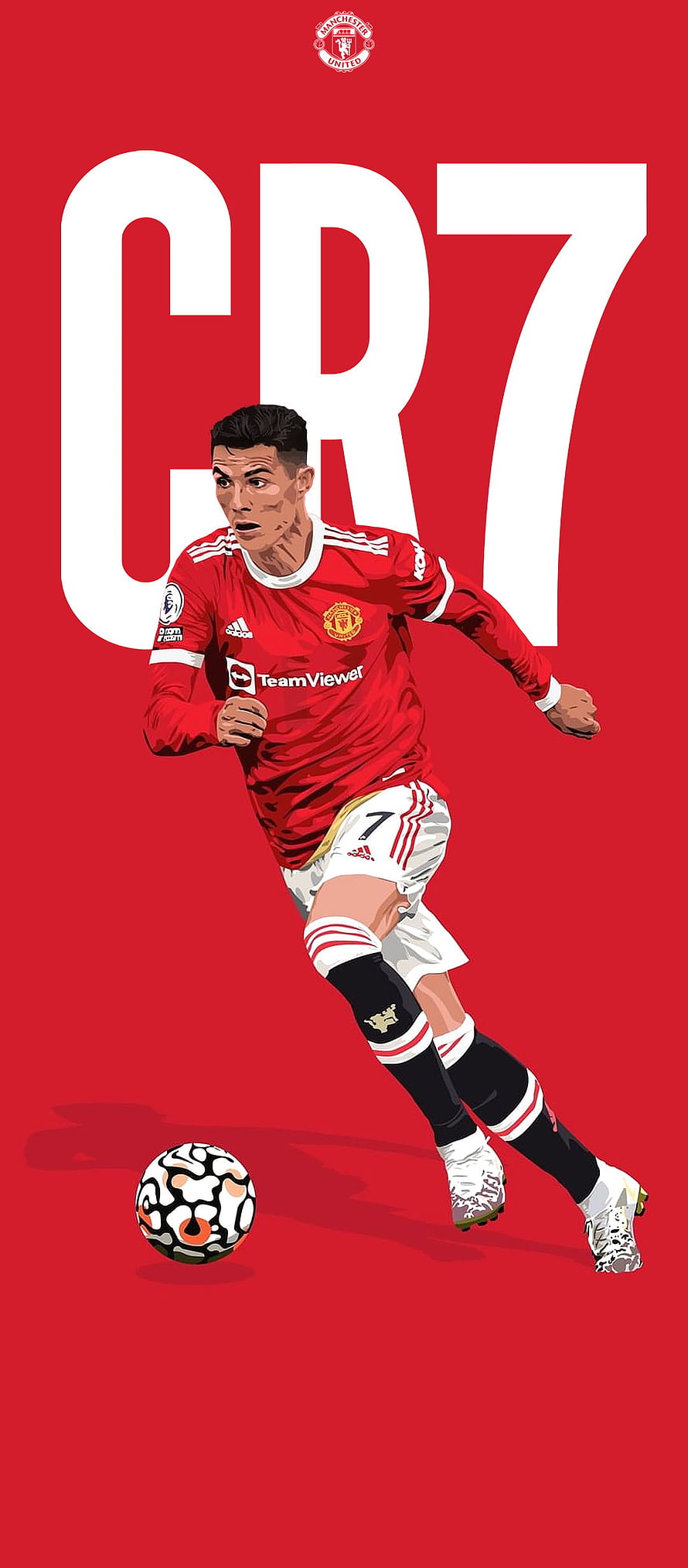 Cristiano Ronaldo in Manchester United Kit Dribbling Ball Digital Illustration HD phone wallpaper