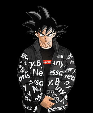 Goku in Streetwear Fashion: Dragon Ball Super Anime Character in Black Puffer Jacket HD phone wallpaper