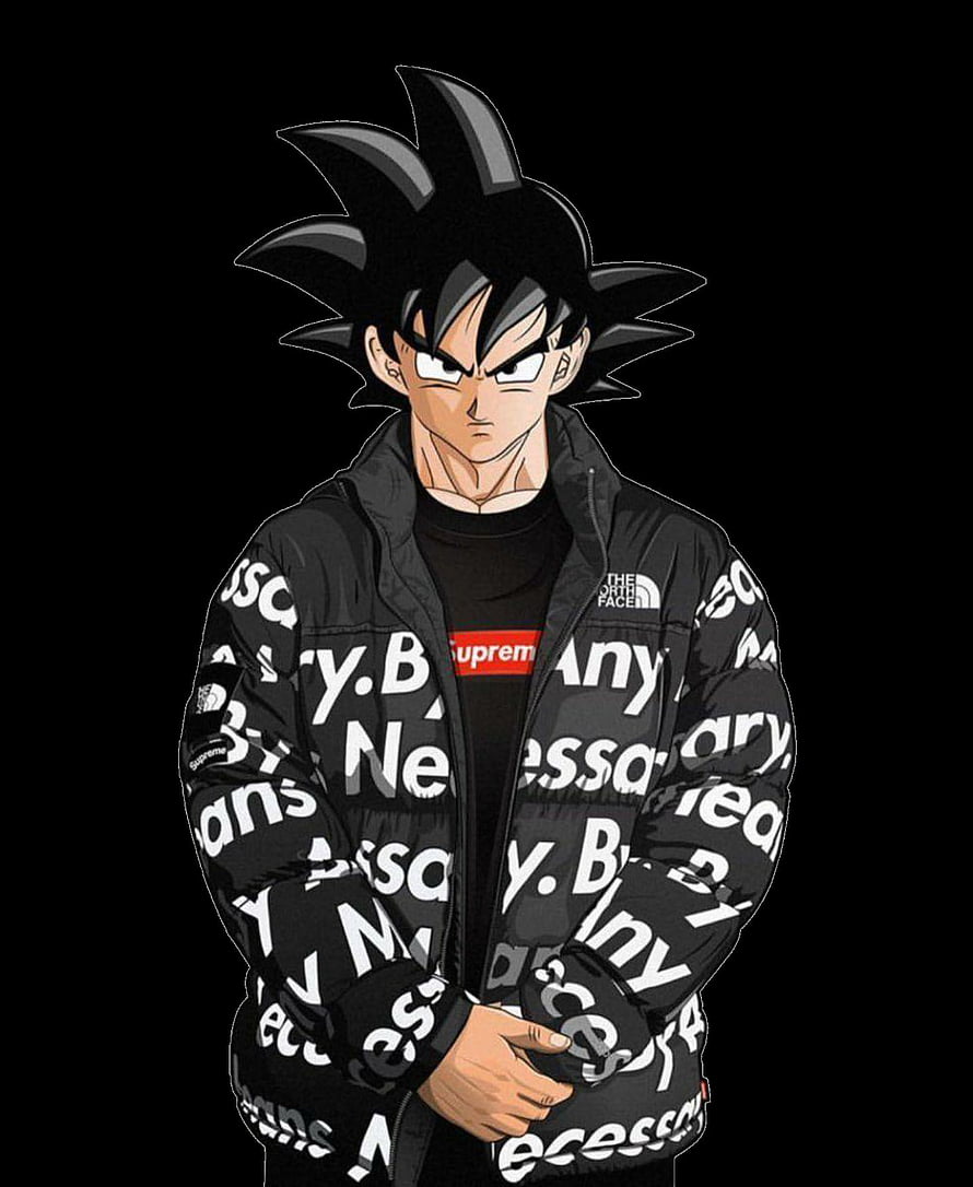 Goku in Streetwear Fashion: Dragon Ball Super Anime Character in Black Puffer Jacket HD phone wallpaper