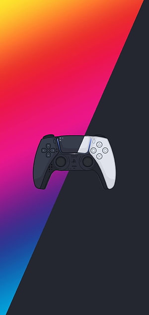 PlayStation 5 DualSense Controller on Vibrant Gradient Background HD phone wallpaper