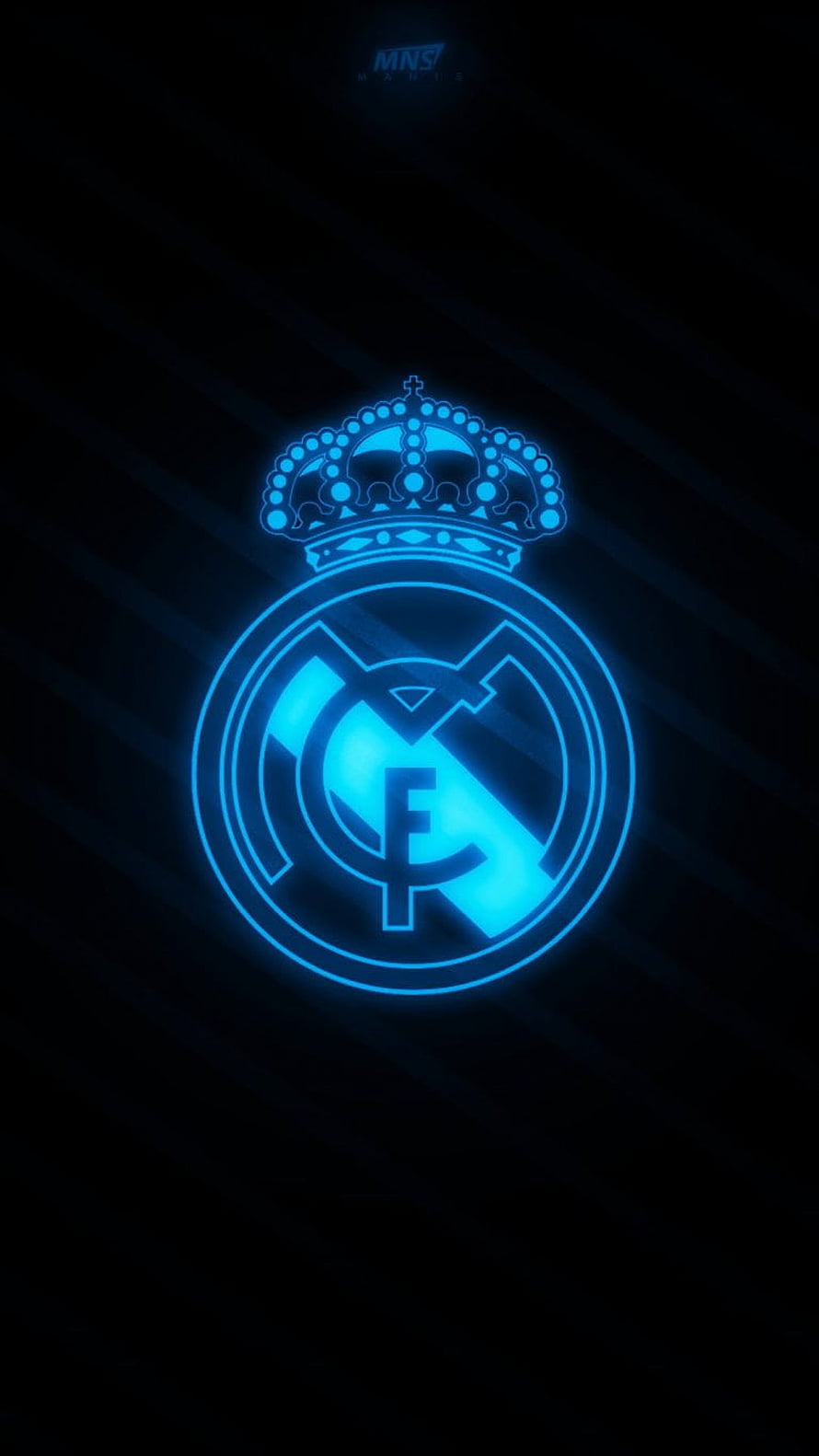 Real Madrid Glowing Blue Neon Logo on Dark Background HD phone wallpaper