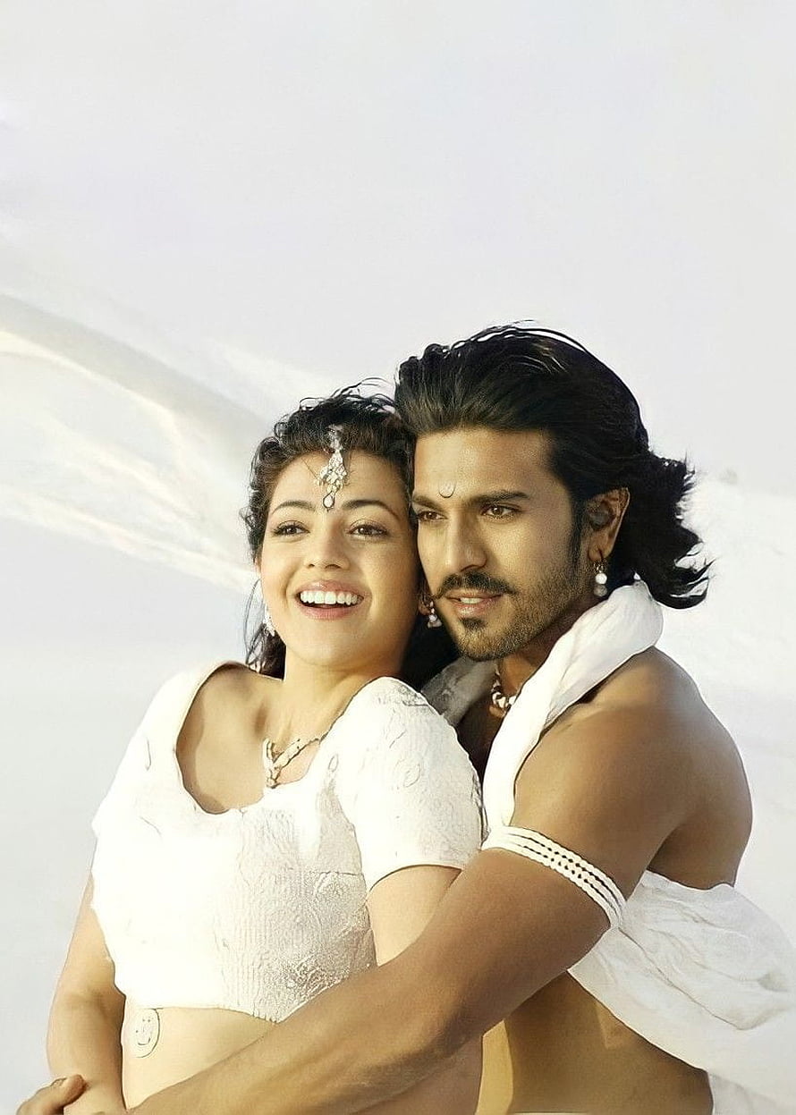 Magadheera Movie Still Featuring Romantic Couple in Traditional White Attire HD phone wallpaper