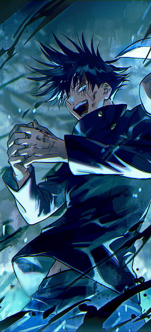 Megumi Fushiguro from Jujutsu Kaisen in a Dynamic Blue-Tinted Anime Illustration HD phone wallpaper
